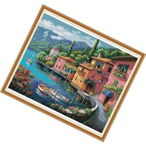 Small Town Pattern Stamped & Counted Cross Stitch Kit 14CT Embroidry Cloth