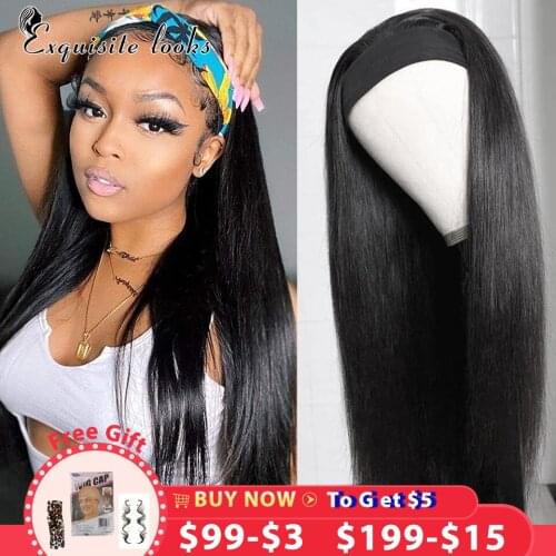 Headband Wigs Human Hair Straight Headband Wig Glueless Brazilian Hair Straight Human Hair Headband Wigs for Black Women