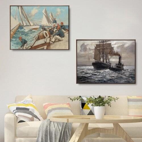 Ocean Sailing Boat Picture Poster Canvas Print Painting Wall Art Living Room Home Decoration