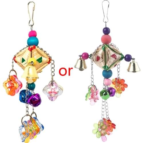 Birds Parrot Chewing Hanging Cage Toys Bite Claws Feet Grinding Straw Toy with Bell for Parakeet Conure Lovebirds Finch Canary