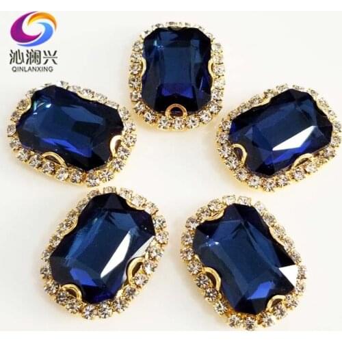 Ink blue Rectangle 3D Anti scratch top glass crystal buckle,Silver bottom Sew on stones,DIY/Clothing accessories SWCB23