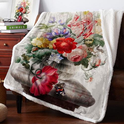 Vintage Flower Plant Fleece Blanket Warm Cashmere Blanket Office Sofa Supplies Blankets for Beds
