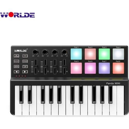 WORLDE Panda MINI 25-Key Ultra-Portable USB MIDI Keyboard Controller 8 Colorful Backlit Trigger Pads