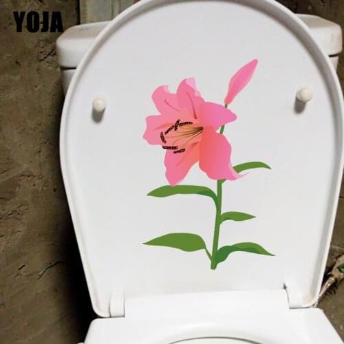 YOJA 15*23.7CM Plant Pink Lily Fashion Home Decor Wall Decal Bathroom Toilet Seat Stickers T1-0585