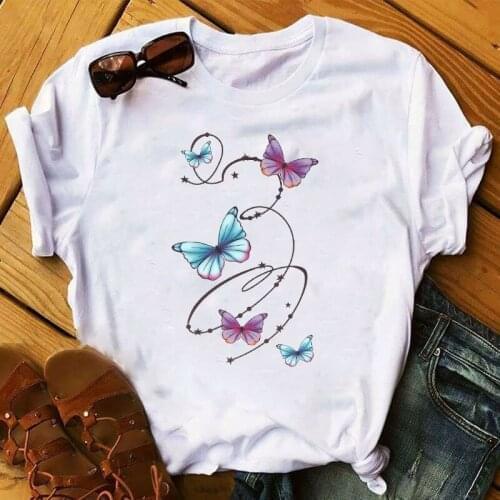 Women 2021 Cartoon Butterfly Print Fashion Cute T Shirt Womens Top Aesthetic Clothes Ladies Stylish Tshirts Sweet Tee T-Shirt