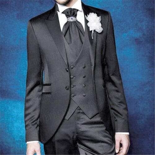 Shiny Suits Men 2020 Wedding Party Prom Dinner Formal Groom Tuxedo Custom Lake Blue Slim Fit Blazer Vest Pant 3Pcs
