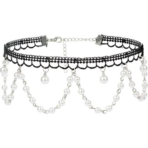 Women Lace Choker Necklace Dainty Fake Pearl Necklace Gothic Choker Party Jewelry Choker Necklace Statement Collar Necklace