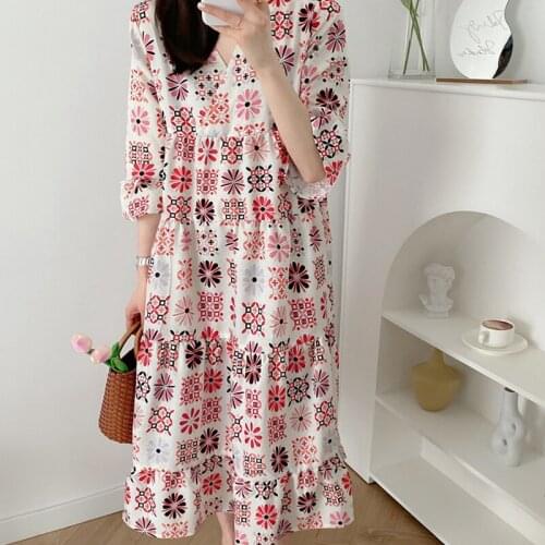 2021 Summer Womens Dress Long Maxi Sweet Style Flare Sleeve Holiday Casual Floral Print Ruffle V Neck Boho Clothes Vintage