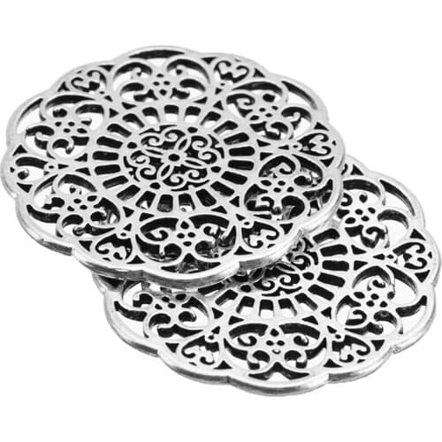 10pcs/set 30mm Antique Silver Flower Charms Pendants Metal Connectors For DIY Jewelry Making Findings