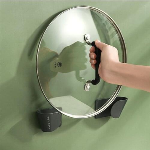 2PCS Wall Mounted Storage Rack Pot Lid Hanger Solid Color Pan Cover Holder Hanging Pot Kitchen Cooking Utensil Tool Durable