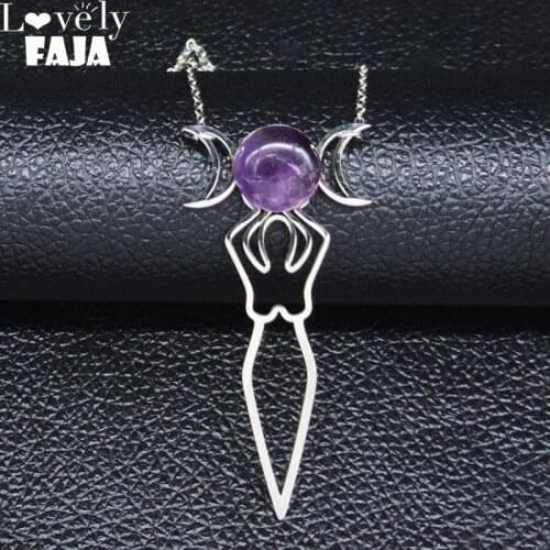 2021 Fashion Witchcraft Goddess of the Moon Stainless Steel Necklace for Women Purple Crystal Necklace Jewelry bisuteria N20124