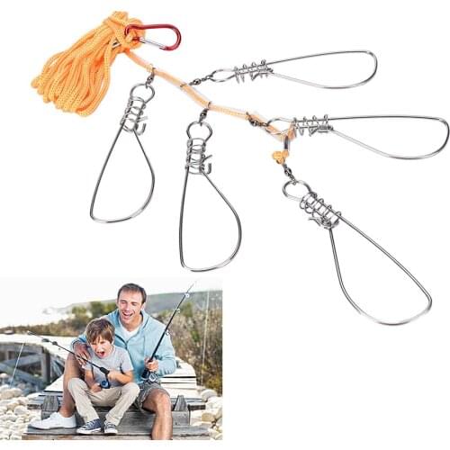5 Snaps Fishing Lock Buckle Tackle Fishing Accessories Stainless Steel Chain Stringer With Float Live Fish Lure Lock belt
