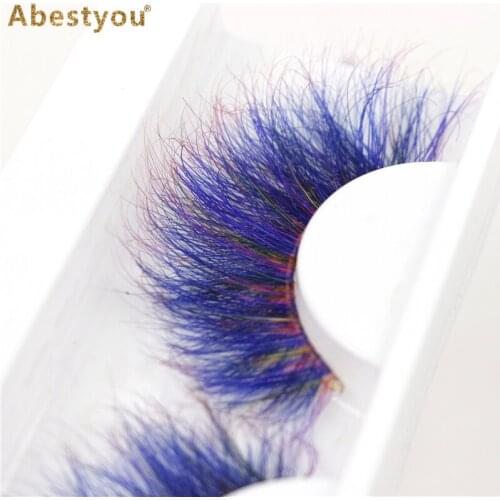 Abestyou 22-25mm Long 5d Real Mink Eyelashes Gradient Blue Colored Lashes For Makeup Cosplay Colorful Eyelash Extension