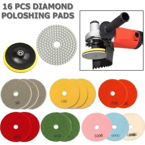 16PCS/Set Diamond Polishing Pads Set 4 Inch 100mm Wet Dry Grinding Discs Kit For Granite Stone Concrete Marble Polishing Tools