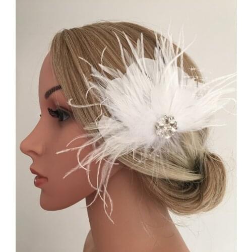 White Feather Headpiece Fascinator Hair Clips Wedding Bridal Hair Accessory