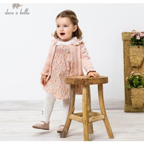 DBM16335 dave bella spring infant baby girls fashion floral embroidery cardigan kids toddler coat children cute knitted sweater