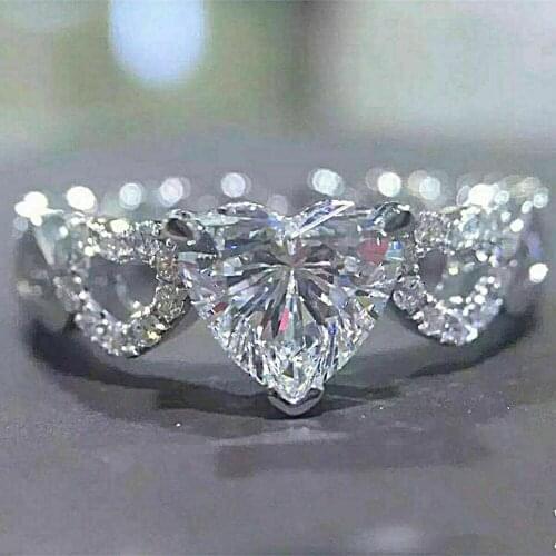JK New Trend Hollowed Out Love Ring Women Inlaid Crystal CZ Stone Stylish Party Accessories Hot Selling Romantic Heart Rings
