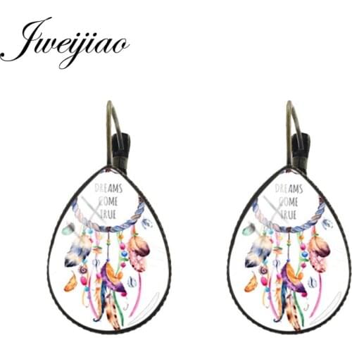 JWEIJIAO Tear water-drop Ear Clip Earrings Dreamcatcher picture Indian Culture Legend of Beauty element Women Earrings DH133
