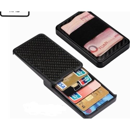 OL Carbon fiber wallet Mini bank card bag RFID anti lost wallet credit card box with Cosmetic mirror
