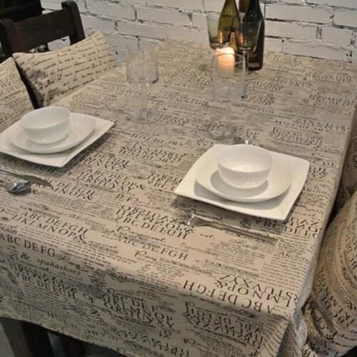 2018 Hot Antique Classical Letter Alphabet Printed Cotton Linen Tablecloths PC Tea Table Cloth Cover Family Kitchen Home Decor