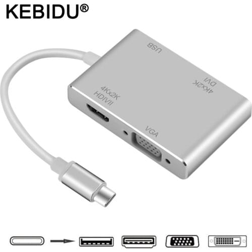 Mult-function 4 In 1 USB 3.1 USB C Type C To HDMI-compatible VGA DVI USB 3.0 Adapter Cable For Laptop Apple Macbook