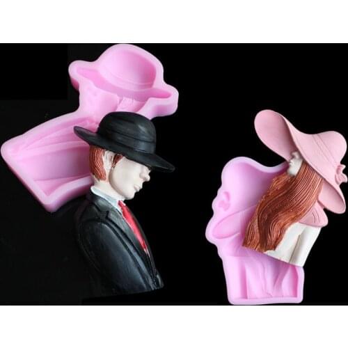 Man woman modeling silicone mold DIY fondant, handmade scented candle, soap mold