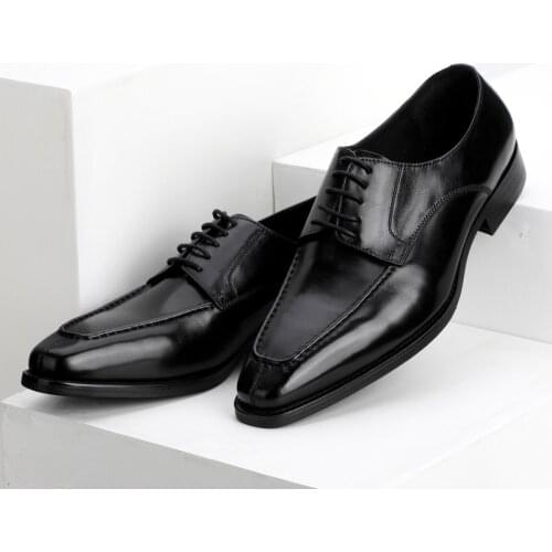 Fashion Mens Dress Shoes Brown Black Gents Genuine Leather Lace Up Classic Pointed Toe Office Work Wedding Party Formal Shoes