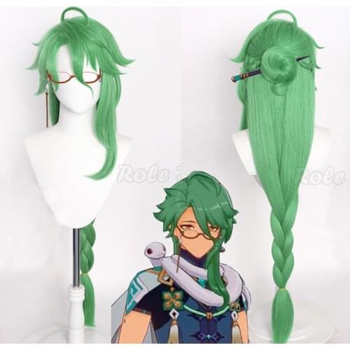100cm Anime Game Genshin Impact Cosplay BaiZhu Wig Unisex Heat Resistant Synthetic Hair Wigs C65M163