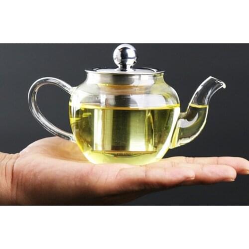 PINDEFANG Mini Apple 250mlCute Hand-Hold Heat Resistance Glass Teapot Stainless Steel Infuser Office Personal Black Tea Kettle