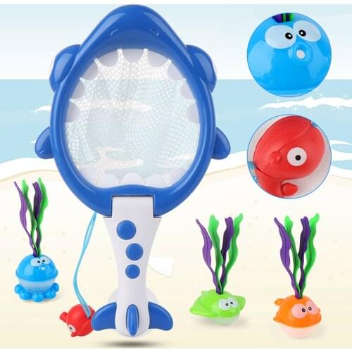 Bath Fishing Floating Animals Squirts Toy Games Playing Set With Fish Net Game In Bathtub Bathroom Pool For Babies Toddlers Kids