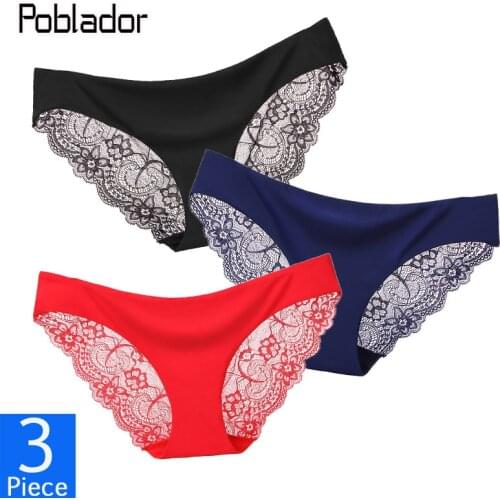 Poblador 3Pcs/Lot Sexy Womens Hollow Out Panties Set Underwear Seamless Lace Briefs Fashion Female Comfort Soft Lady Lingerie