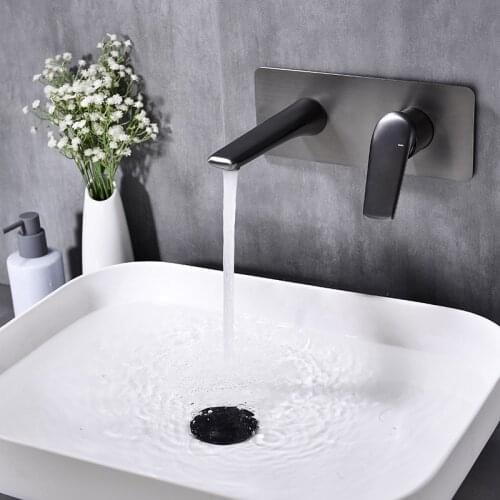 All copper gun gray in-wall basin faucet hotel engineering faucet