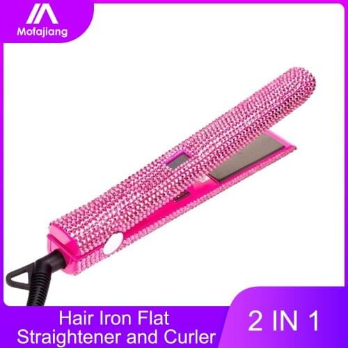 Professional Diamond Hair Straightener Curler Hair Flat Iron Negative Ion Hair Straighting Curling Iron Corrugation LED Display