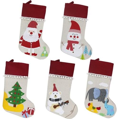 Christmas Stockings Fabric Santa Claus Sock Gift Kids Candy Bag Snowman Deer Pocket Xmas Decoration For Christmas Tree Ornaments
