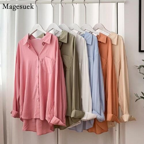 Cotton Long Sleeve Shirt Women Autumn New Loose Single-breasted Woman Blouses Casual Turn-down Collar Office White Tops 16311