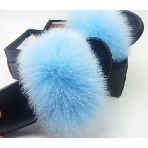 Women Real Fox Fur Sandals Fashion Plush Fur Slides Ladies Outside Furry Sneakers For Women House Fluffy Fur Flip Flops Big Size