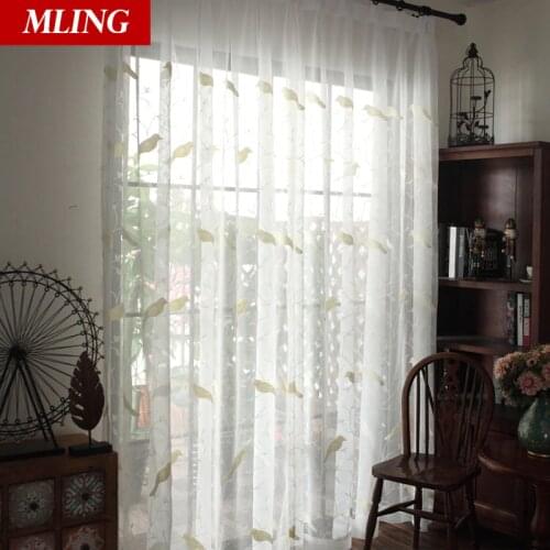 Modern Bedroom White Tulle Curtain for Living Room Bird Embroidery Sheer Curtain for Kitchen Window Voile Door Curtains