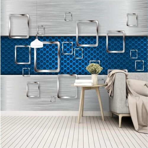 Modern Simple Industrial Wind 3D Geometric Metal Mural Wallpaper for Living Room Cafe Restaurant Wall Paper 3D Papel De Parede