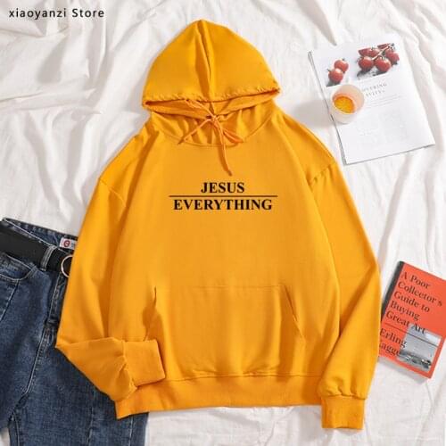 JESUS OVER EVERYTHING hoodies Girl Tumblr sweatshirts Christian Ladies pullovers Graphic Letter Casual Hipster sportswear