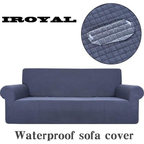 IROYAL 1PCS Universal Elastic All-inclusive Plain Checkerboard Stripes Fluff Waterproof Sofa CoverTwo-seater Sofa Cover 145-185