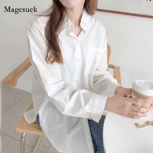 Korean Turn Down Collar White Coat Shirt Casual Ladies Cotton Linen Tops Spring New Loose Long Sleeve Blouse Women Blusa 12807