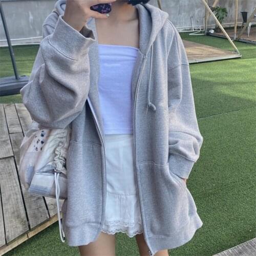 Spring Autumn New Fashion Women Long Sleeve Solid Hooded Sweatshirts Casual Oversize Loose Outwear Coat Pockets Overcoat Hoodies