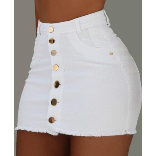 Women Button Denim Jeans Bodycon Mini Skirts Strench High Waist Solid Skirt Summer 2019 NEW