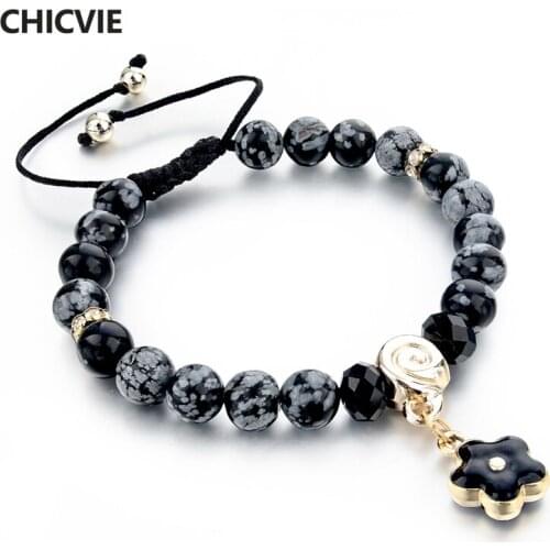 CHICVIE Custom Gold Natural Stone Beads Bracelet &Bangles For Women Men Jewelry Love Flower Charm Adjustable Bracelets Sbr150346