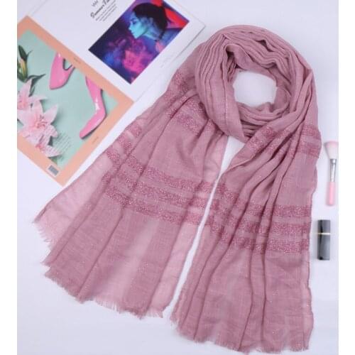 Women cotton hijab scarf glitter stripe shimmer shawls muslim fringed scarf wraps fashion headband scarves