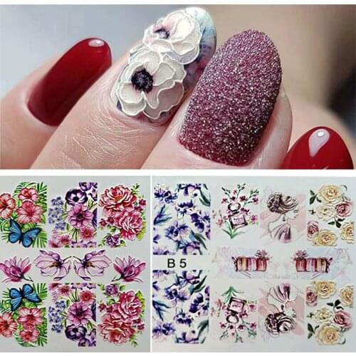1PC Nail Water Stickers 3DAcrylic Engraved Blooming Flower Cute Bear Love DIY Design Empaistic Nail Water Slide Decals Manicure