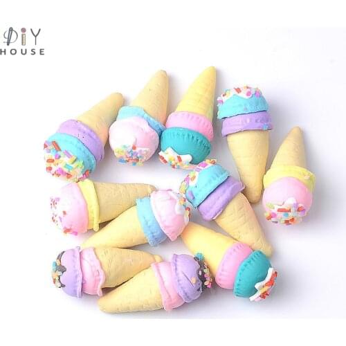 10/20Pcs Polymer Clay Simulation Ice Cream Cone DIY Craft Supplies Key Chain Decor Pendent Hair Accessories Decor Material