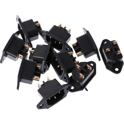 10 Pcs/Set AC 250V 10A 3-Pin Terminal IEC320 C14 Inlet Power Plug Socket Black