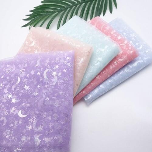 100*160CM Iridescent Stars Moon Tulle Tablecloth Fabric Backdrops DIY for Baby Shower Wedding Mermaid Party Tablecover Decor