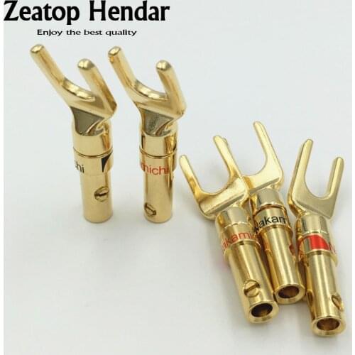 100Pcs Gold Plated Nakamichi Brass Y U- type Screw Spade Speaker Plugs Audio Screw Fork Connector Adapter